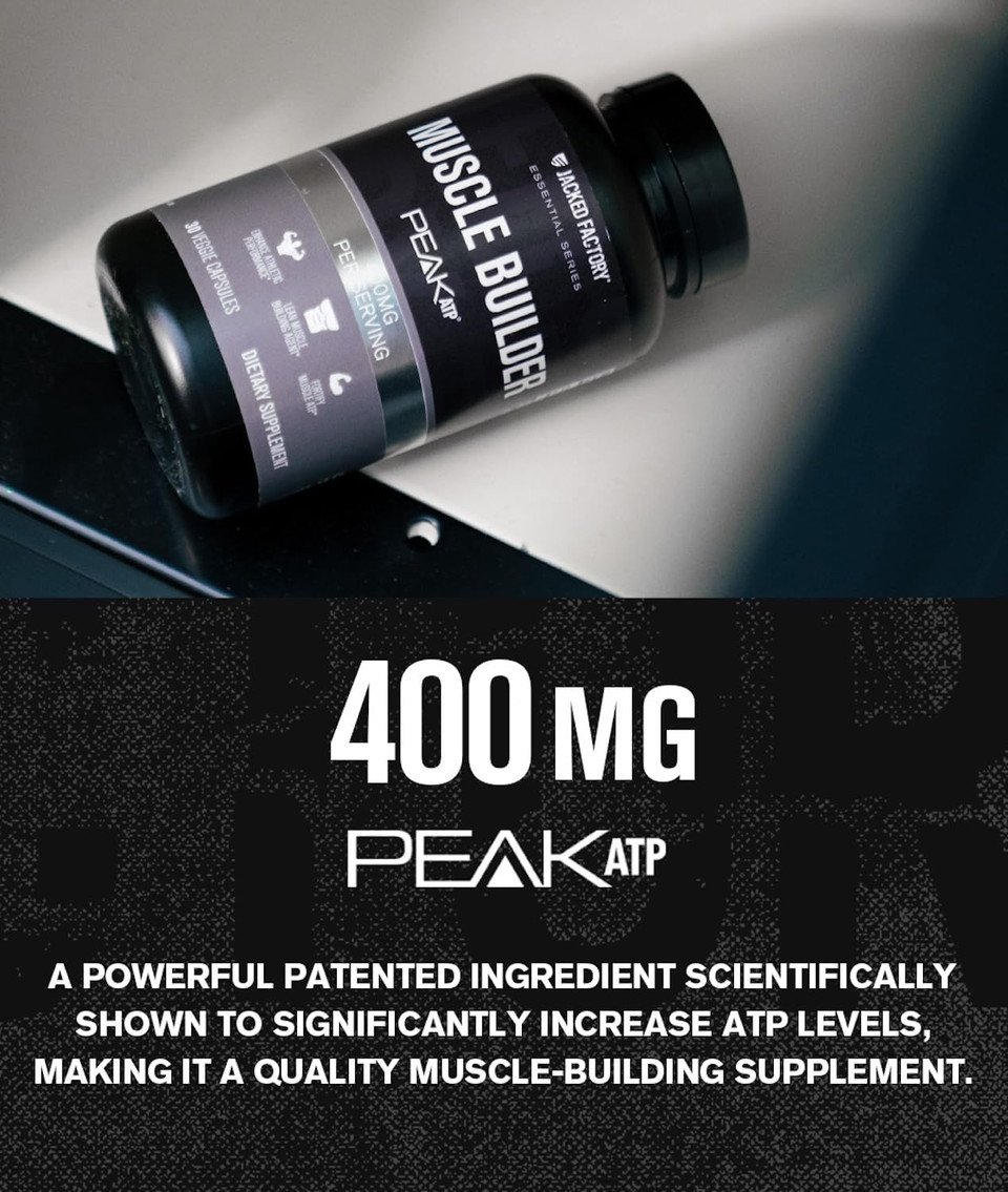 Jacked Factory Essentials Muscle Builder - Atp Muscle Builder For Men With Peak Atp To Support Muscle Gain, Enhance Athletic Performance, & Increase Strength - 30 Capsules
