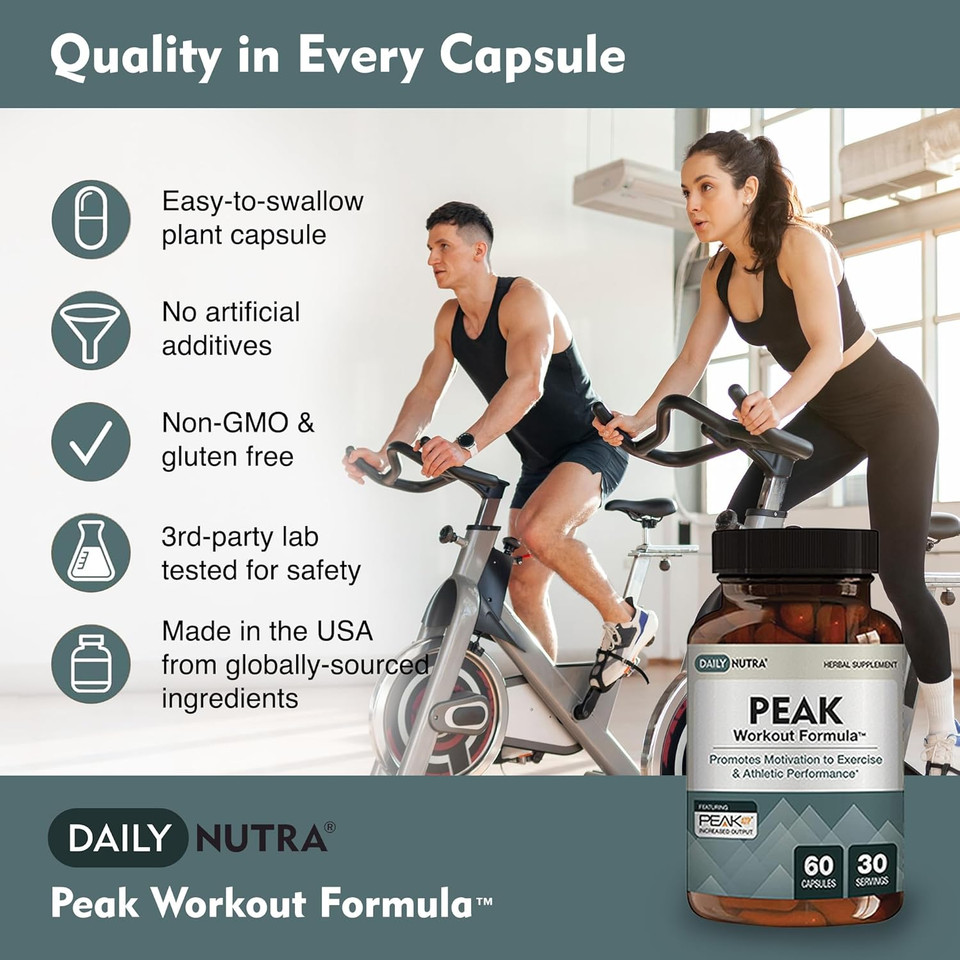 Peak Workout Formula - Refuel Motivation And Exercise Output | Pre-Workout And Recovery Supplement Featuring Atp, Boswellia, Ashwagandha, Green Tea Extract & Piperine (60 Capsules)