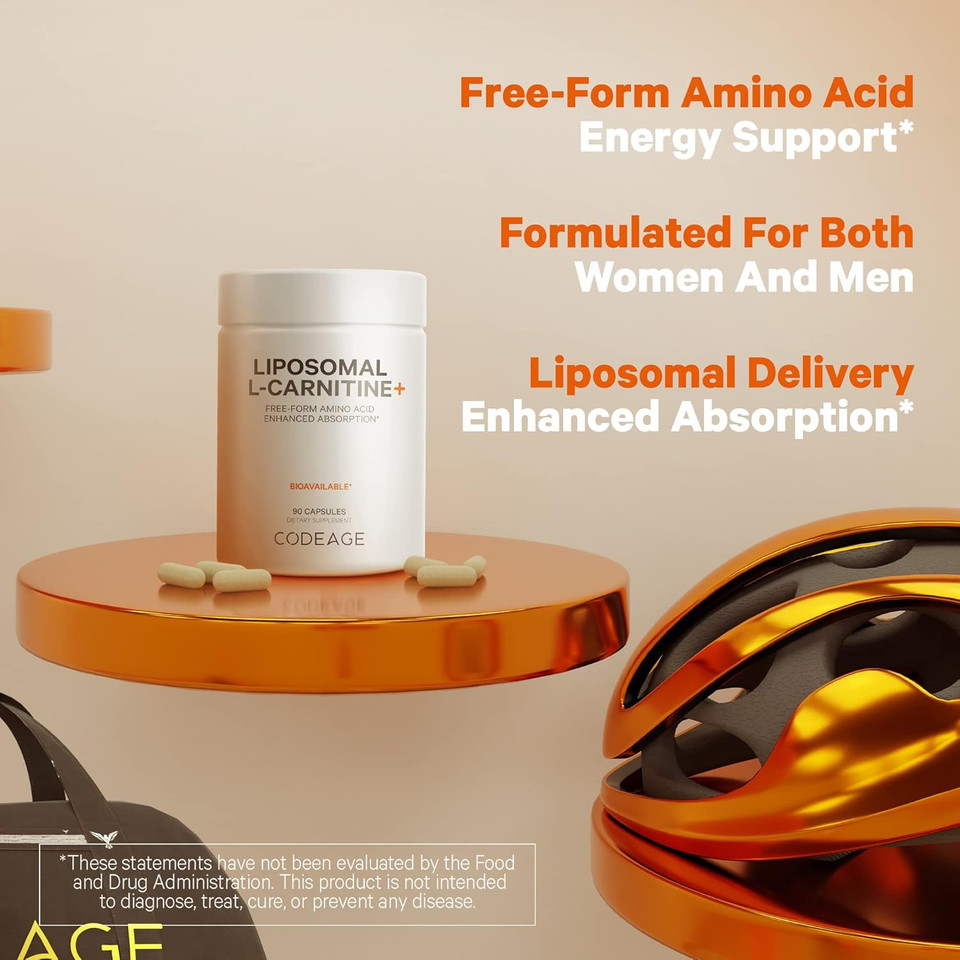 Codeage Liposomal L-Carnitine+ Supplement - 500 Mg L-Carnitine L-Tartrate Per Serving - Free-Form Amino Acid - Carnitine - Liposomal Delivery - Vegan, Non-Gmo, Gluten-Free - 90 Capsules