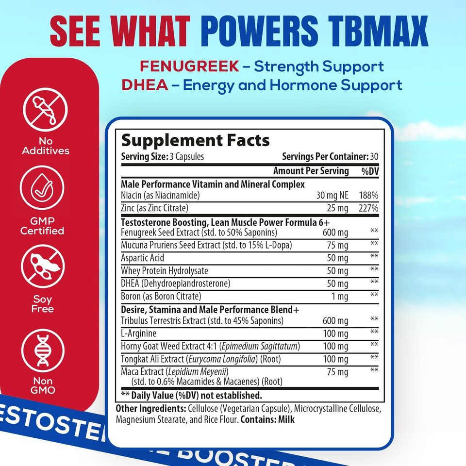 Testosterone Booster For Men Over 50, Max Male Test Enhancing Pill, Libido Muscle Growth Super Workout Energy Supplement, Tongkat Ali, Tribulus, Maca Root, Horny Goat Weed, Dhea, Boron 90 Capsules