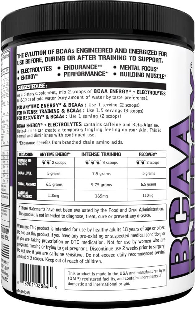 Evl Bcaas Amino Acids Powder - Bcaa Energy Pre Workout Powder For Muscle Recovery Lean Growth And Endurance - Rehydrating Post Workout Recovery Drink With Natural Caffeine - Rocket Pop