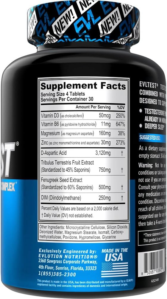 Evl Testosterone Booster For Men - Post Workout Recovery Testosterone Support Supplement With Dim Plus D Aspartic Acid And Fenugreek And Tribulus - Evltest For Men Post Workout Supplement