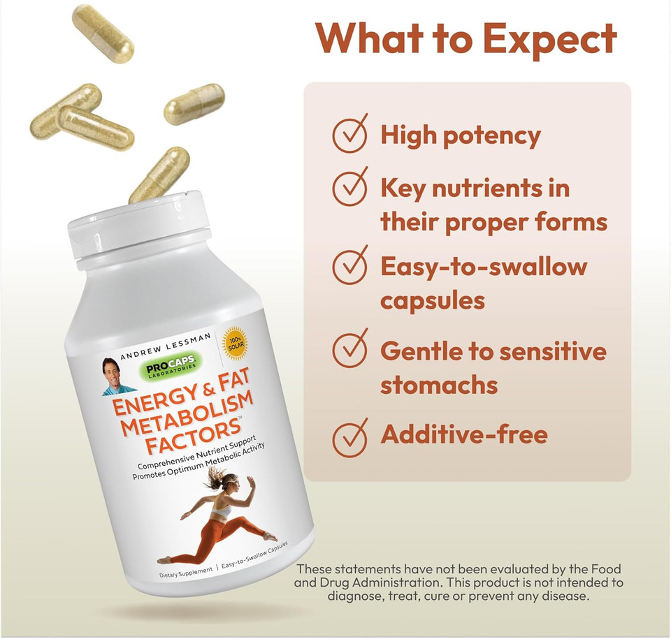 Andrew Lessman Energy And Fat Metabolism Factors 360 Capsules - Promotes Optimum Fat Burning And Energy Metabolism, With Carnitine, Green Tea, Guarana, Ginseng, B-Complex. Easy To Swallow Capsules