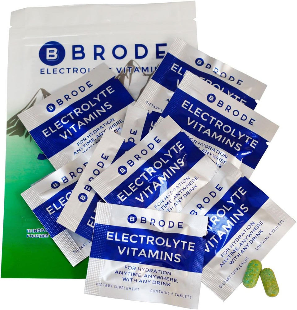 Brode Electrolyte Vitamin - Portable Zero-Sugar Electrolyte Tablets - No Gross Flavor - For Sports, Nightlife, Jetlag, 5 Essential Electrolytes + 9 Vitamins