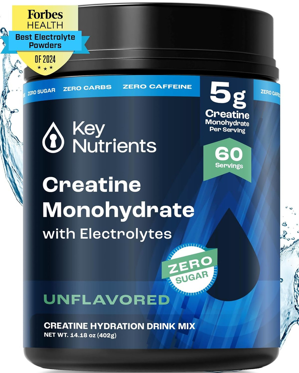 Key Nutrients Creatine Monohydrate Powder + Electrolytes, 5000Mg Creatine Powder, Micronized Creatine Monohydrate, Creapure Creatine For Muscle Building & Workout Recovery - 60 Servings, Made In Usa