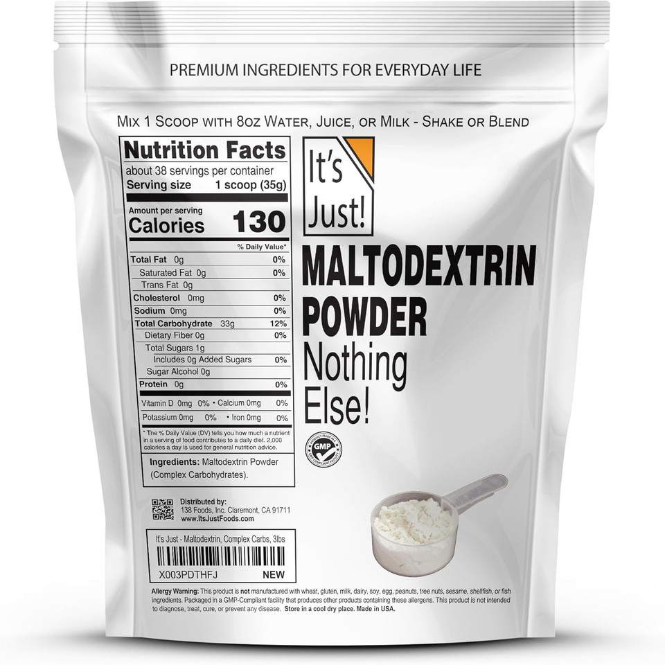 It'S Just! - Mass Gainer Powder, 100% Maltodextrin (Complex Carbohydrates), Sustained Energy, Rapid Absorption, Non-Gmo, Easily Add To Any Protein Shake, 3Lbs / 38 Servings