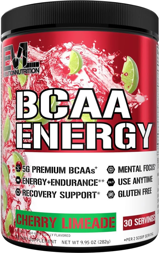 Evl Bcaas Amino Acids Powder - Bcaa Energy Pre Workout Powder For Muscle Recovery Lean Growth And Endurance - Rehydrating Post Workout Recovery Drink With Natural Caffeine - Cherry Limeade