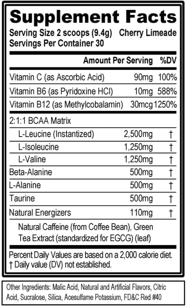 Evl Bcaas Amino Acids Powder - Bcaa Energy Pre Workout Powder For Muscle Recovery Lean Growth And Endurance - Rehydrating Post Workout Recovery Drink With Natural Caffeine - Cherry Limeade