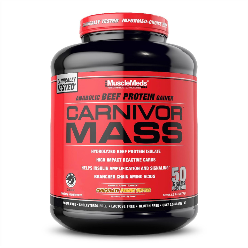 Musclemeds Carnivor Mass Anabolic Beef Protein Gainer, Vanilla Caramel, 10 Pounds