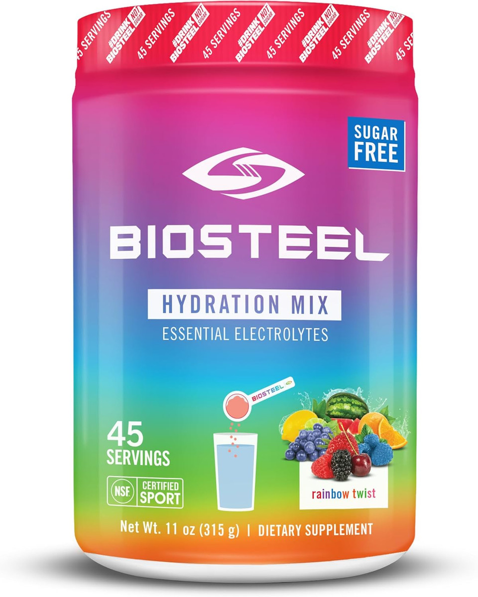 Biosteel Zero Sugar Hydration Mix, Great Tasting Hydration With 5 Essential Electrolytes, Rainbow Twist Flavor, 45 Servings Per Tub