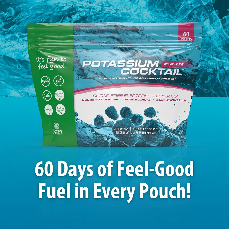 Jigsaw Health Potassium Cocktail | Formerly Pickleball Cocktail | Blue Raspberry Flavor | 60 Servings (Jar)