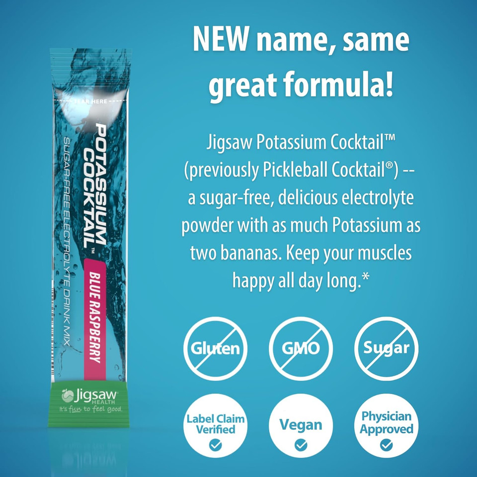 Jigsaw Health Potassium Cocktail | Formerly Pickleball Cocktail | Orange Flavor | 60 Servings (Jar)