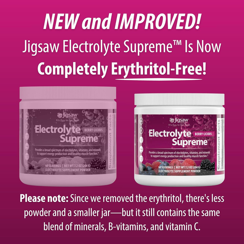 Jigsaw Health Electrolyte Supreme | Broad Spectrum Of Electrolytes + Trace Minerals | Berry-Licious Flavor | 60 Servings (Jar)
