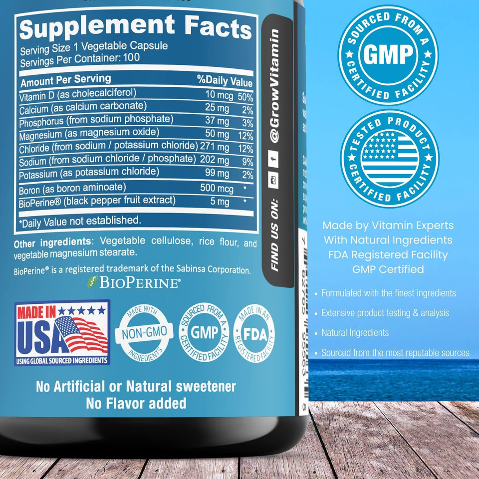 Grow Vitamin Electrolyte Capsules  Sugar-Free Electrolyte Tablets For Energy, Endurance & Hydration. Keto-Friendly Salt Pills, No Maltodextrin. Perfect For Fitness & Daily Hydration  100 Caps