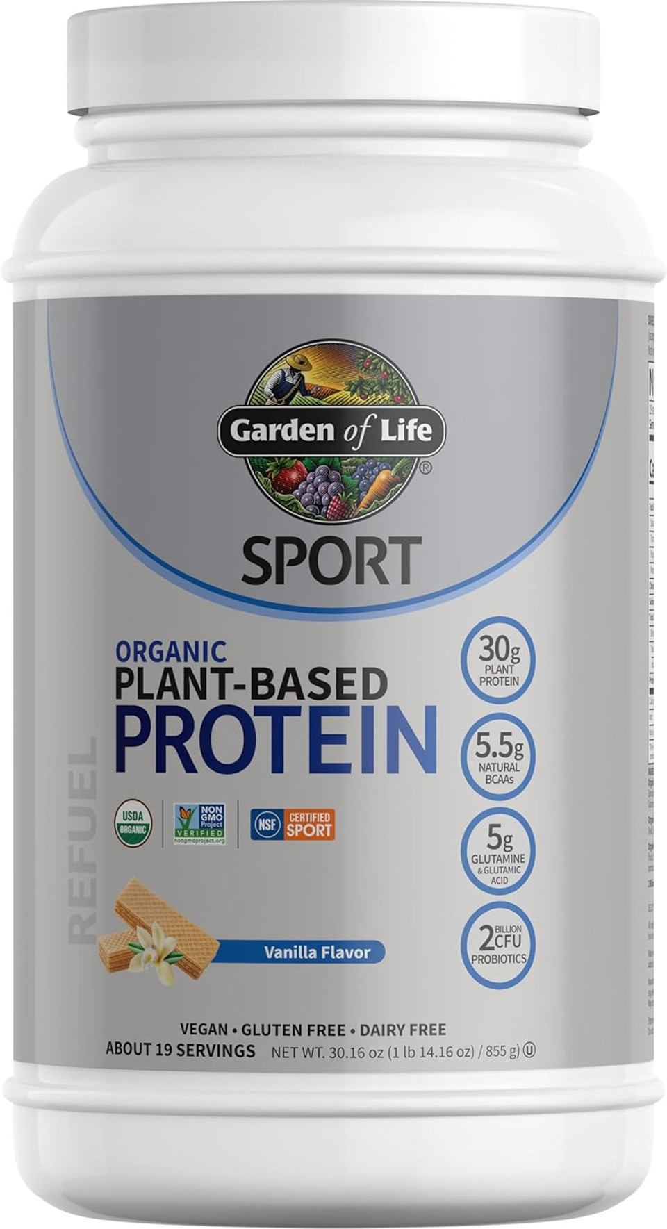 Garden Of Life Organic Vegan Protein Powder With Probiotics, Bcaas, Nsf Certified, Gluten Free & Sport, Non Gmo, Sport Protein Powder, 19 Servings, Vanilla