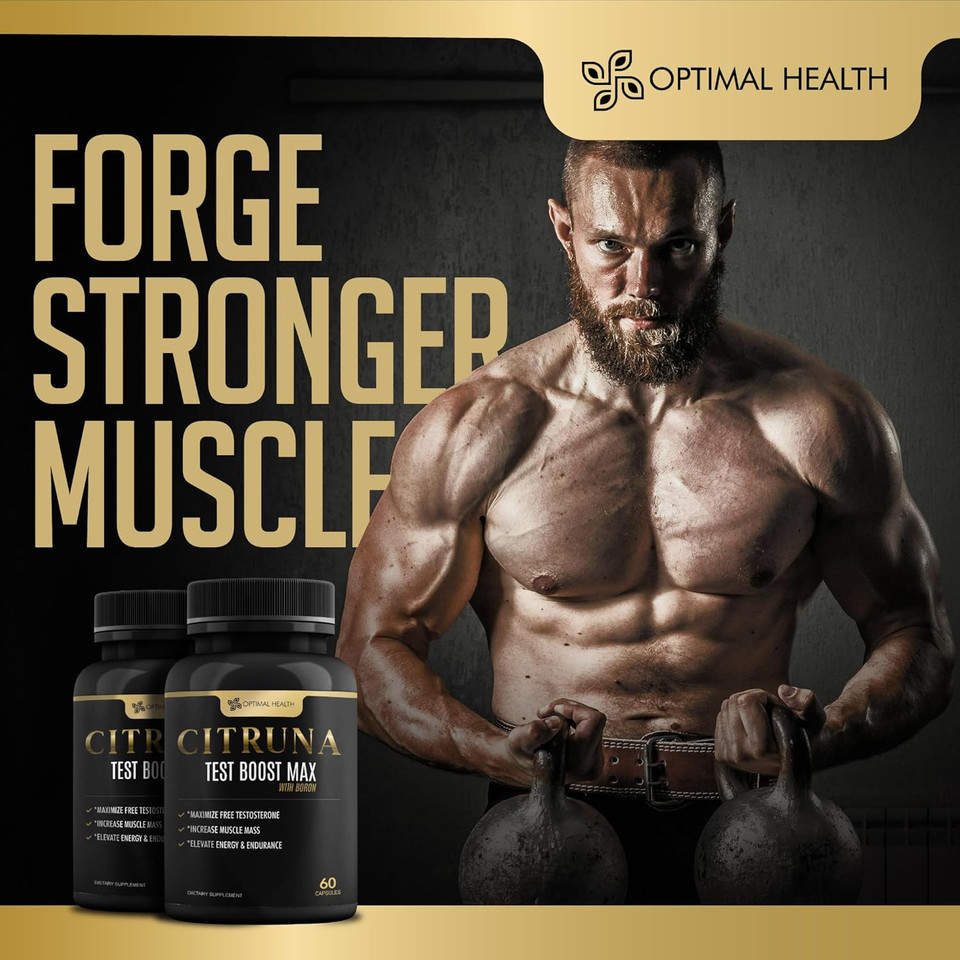 Test Boost Max With Boron By Optimal Health - Natural Testosterone Supplement - Boost Stamina, Endurance, Strength & Vitality - 60 Capsules