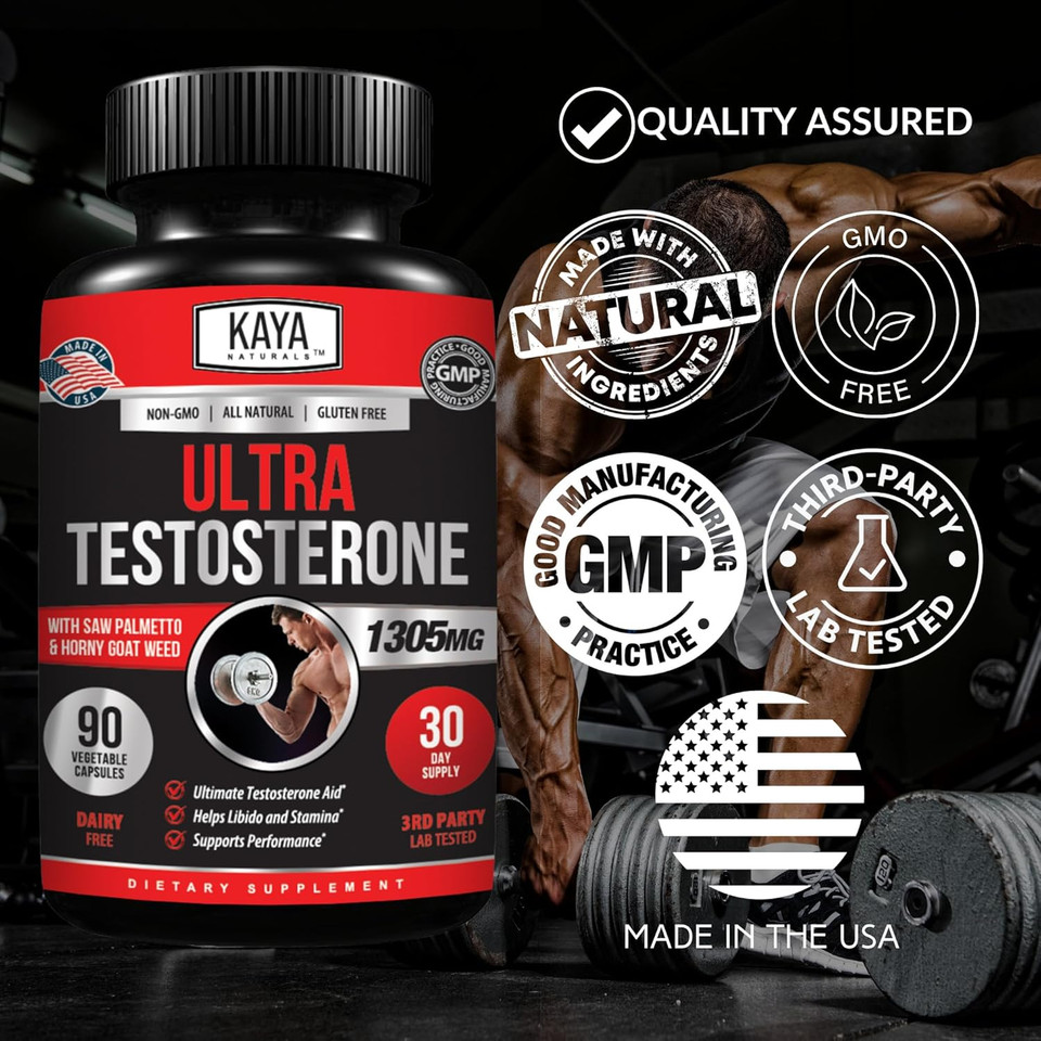 Kaya Naturals Ultra Testosterone - Men'S Testosterone Booster With Tongkat Ali, Horny Goat Weed, Tribulus - Natural Workout Supplement For Energy, Stamina, And Strength Booster - 90 Count
