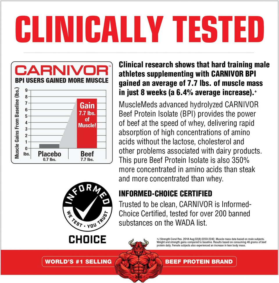 Musclemeds Carnivor Beef Protein Isolate Powder, Muscle Building, Recovery, Lactose Free, Sugar Free, Fat, Free, 23G Protein, Halal Certified, Chocolate, 56 Servings