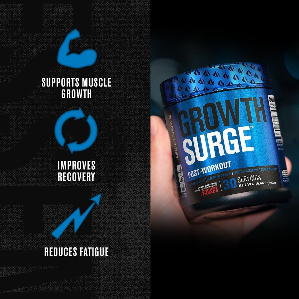 Jacked Factory Growth Surge Creatine Post Workout Powder W/L-Carnitine, Daily Muscle Builder & Recovery Supplement With Creatine Monohydrate, Betaine, L-Carnitine L-Tartrate - 30 Servings, Unflavored