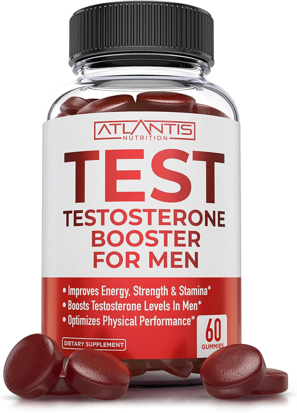 Atlantis Nutrition Testosterone Booster For Men Gummies - Male Enhancement, Boosts Energy, & Optimizes Physical Performance Formulated W/Tribulus, Horny Goat Weed, Saw Palmetto, Maca Root - 60 Gummies