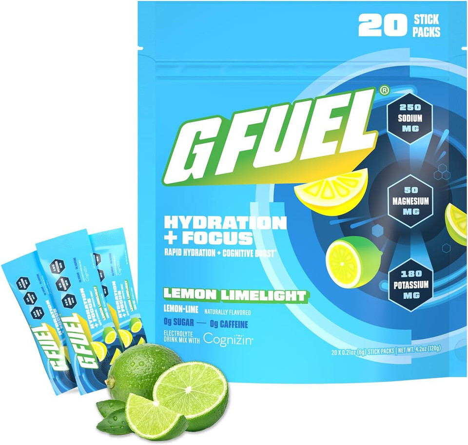 G Fuel Electrolytes Powder For Instant Hydration And Focus | Sugar Free, Strawberry Flavor, Electrolyte And Nootropic Drink Mix To Sharpen Mental Focus, 20 Servings