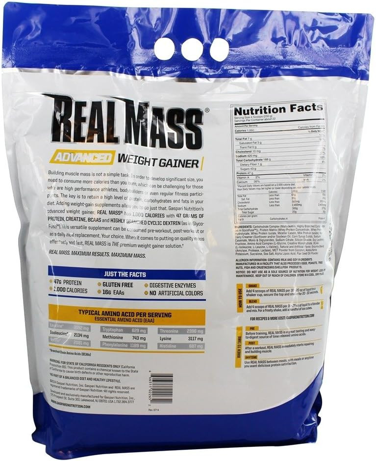 Gaspari Nutrition Real Mass: Advanced Weight Gainer, Protein And Complex Carb Blend, 50G Protein, 16G Eaas, Gluten-Free, 12 Lbs (Chocolate Ice Cream)