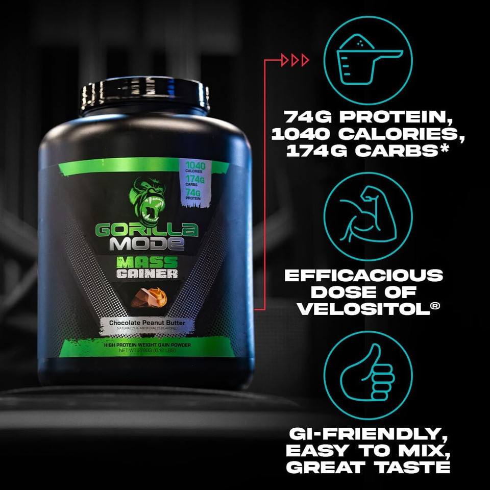 Gorilla Mind Mass Gainer (Chocolate Peanut Butter)  70G Protein | 1040 Calories | 175G Carbs | High Protein Weight Gain Powder