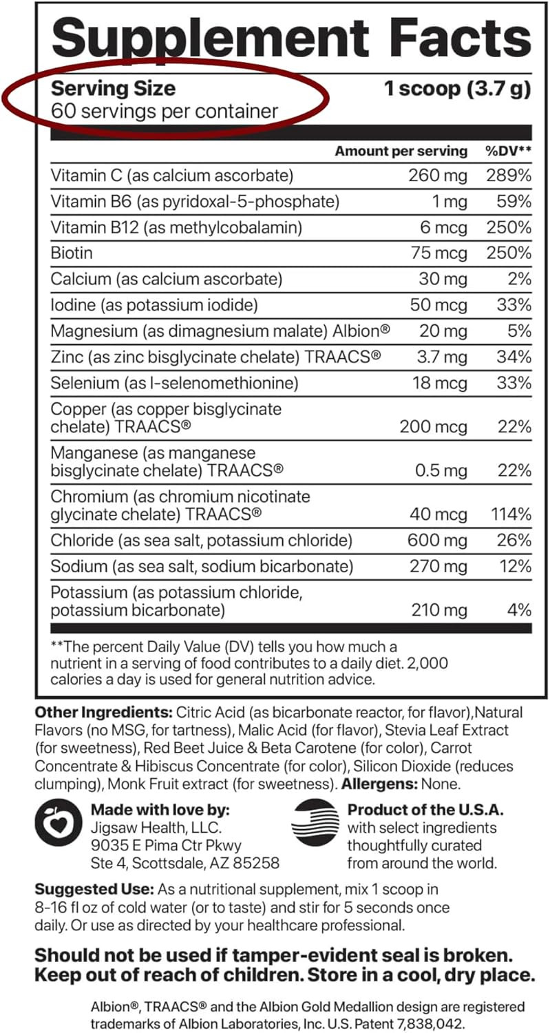 Jigsaw Health Electrolyte Supreme | Broad Spectrum Of Electrolytes + Trace Minerals | Fruit Punch Flavor | 60 Servings (Jar)