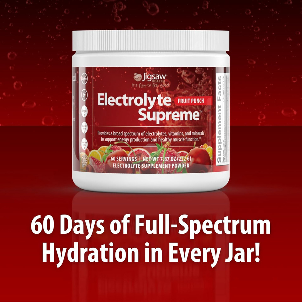 Jigsaw Health Electrolyte Supreme | Broad Spectrum Of Electrolytes + Trace Minerals | Fruit Punch Flavor | 60 Servings (Jar)