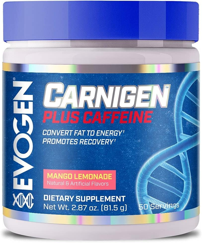 Evogen Carnigen Plus Caffeine - Premium Carnitine Powder | Supports Fat Metabolism & Promotes Recovery | L Carnitine Supplement Matrix With Caffeine & Acetyl L-Carnitine | Mango Lemonade | 50 Servings