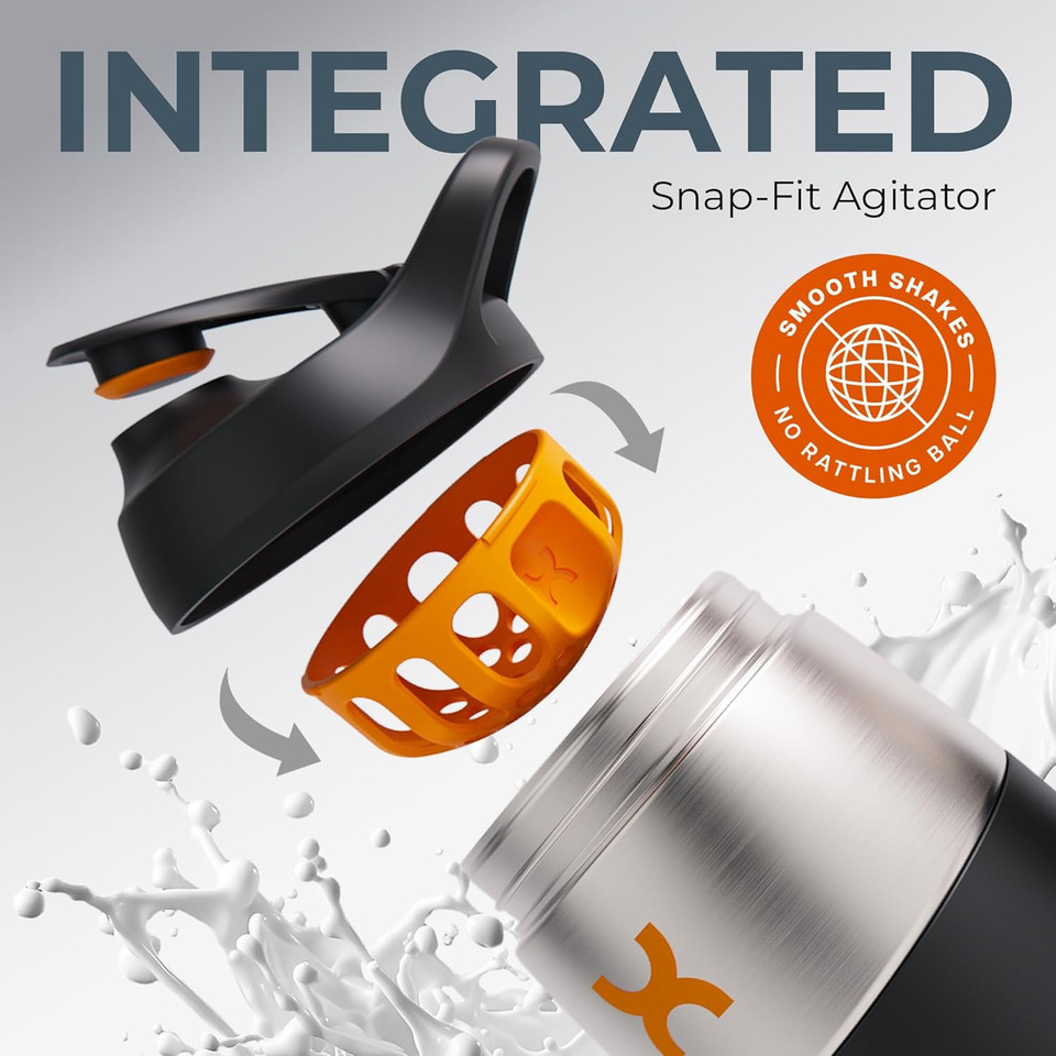 32Oz Protein Shaker Bottle - Leak-Proof & Bpa-Free Stainless Steel Shaker Cup With Snap-Fit Agitator For Smooth Mixing - No Odor, Easy To Clean - Blender Shaker Bottle For Gym Pre Workout & Smoothies