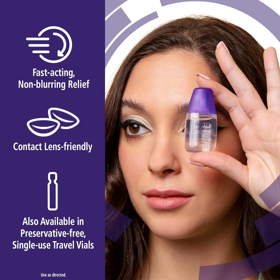 Rohto Dry Aid Lubricant Eye Drops, Fast Relief For Dry Eyes, Long-Lasting Hydration, Dry Eye Symptom Relief, Moisturizing And Soothing Eye Drops For Dry Eyes, Contact Lens-Friendly, 0.34 Fl Oz