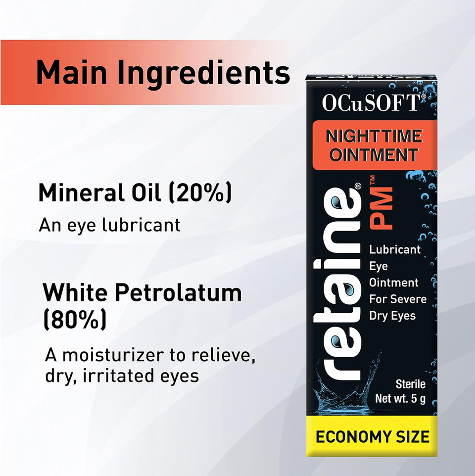 Ocusoft Retaine Pm Nighttime Ointment - Lubricant Eye Ointment For Overnight Dry Eye Comfort - Cools And Soothes Irritated Eyes - 5G Tube