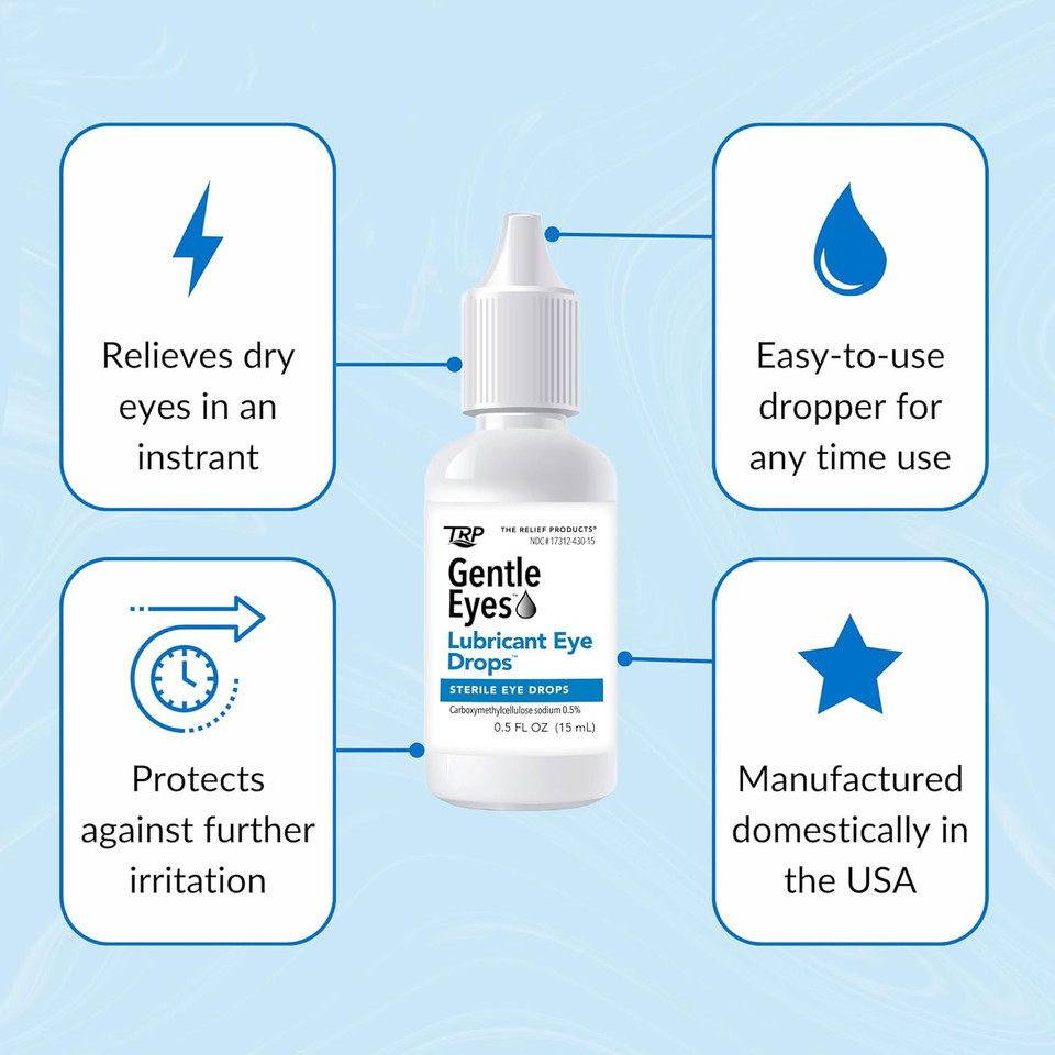 The Relief Products Gentle Eyes Lubricant Eye Drops - 100% Natural Active Ingredients - For Soothing Irritated, Scratchy, Tired, And Dry Eyes - 0.5 Flz Oz