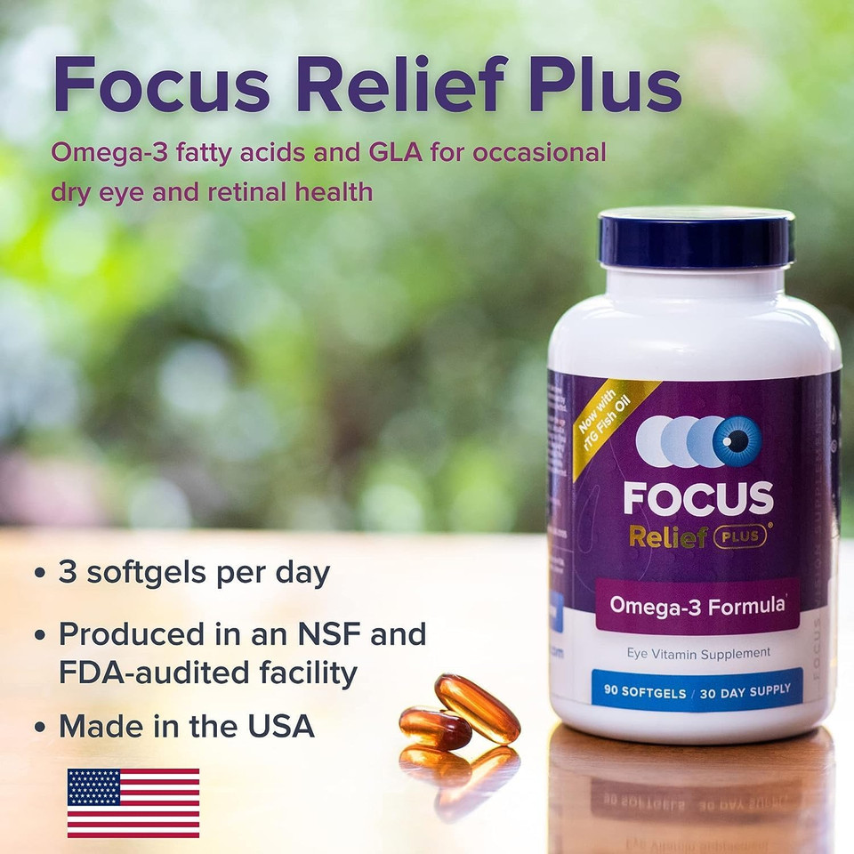 Focus Relief Plus Dry Eye Formula (270 Ct. 90 Day Supply) Dry Eye Omega 3 Supplement - Dry Eye Relief Supplement - Omega 3 Fish Oil For Dry Eye