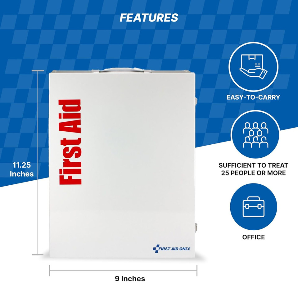 First Aid Only 90658 25-Person Smartcompliance First Aid Kit For Businesses, Ansi 2015 Compliant Metal Food Service First Aid Cabinet, 94 Pieces