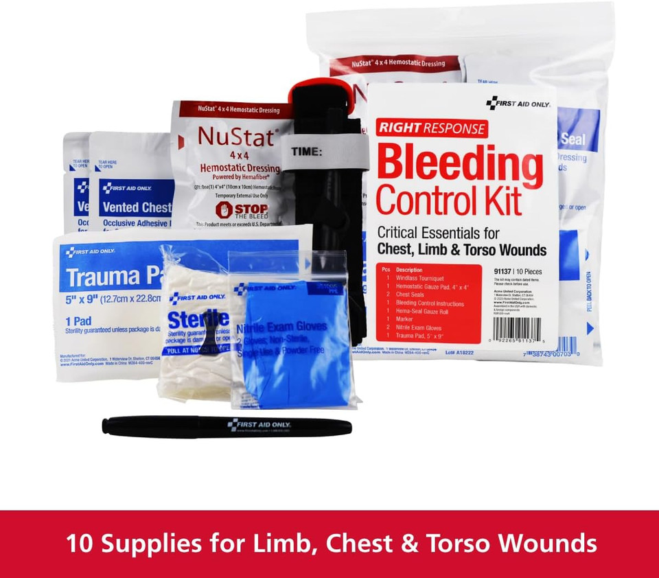First Aid Only 91512 Critical Essentials Bleeding Control Kit For Limb Wounds, 7 Pieces