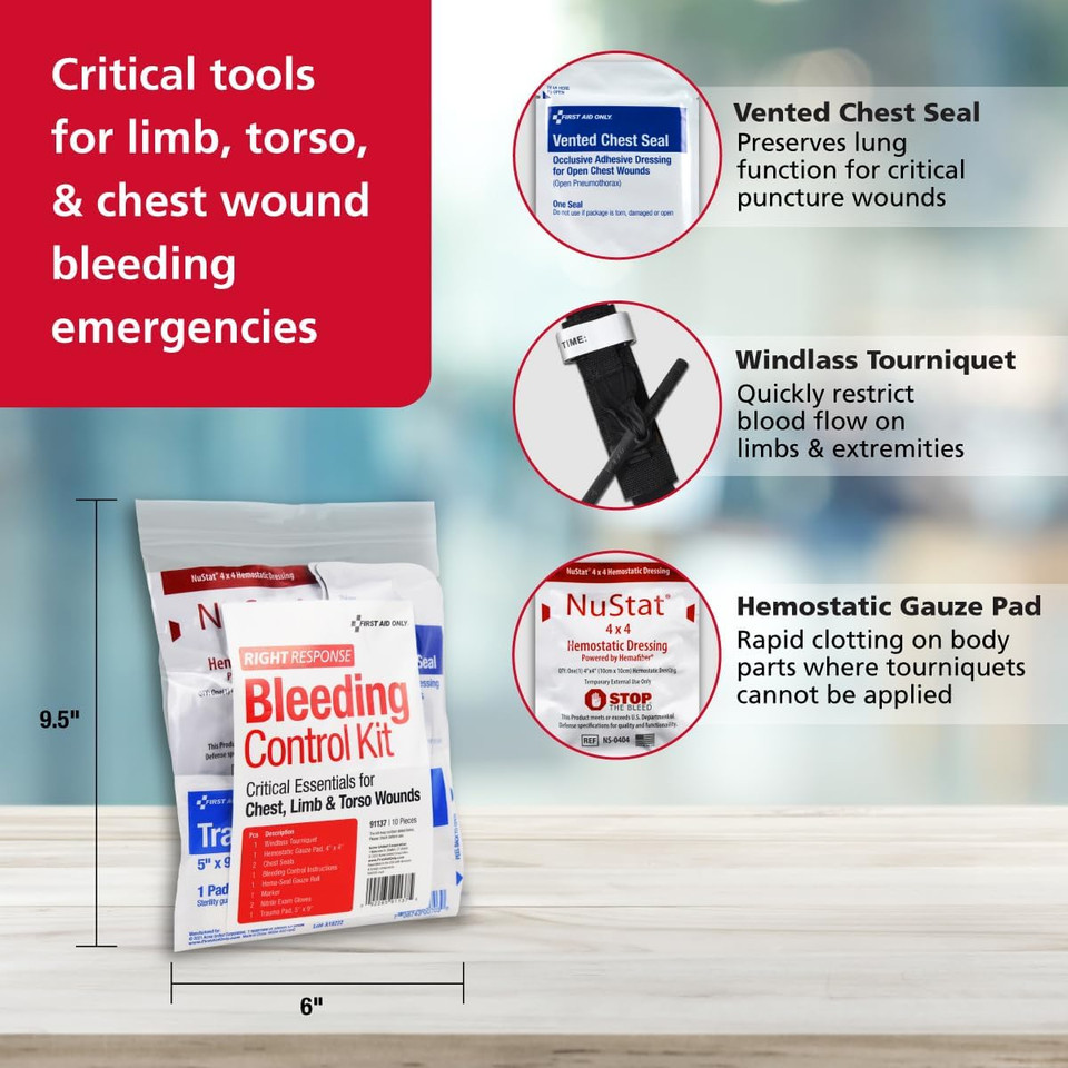 First Aid Only 91512 Critical Essentials Bleeding Control Kit For Limb Wounds, 7 Pieces
