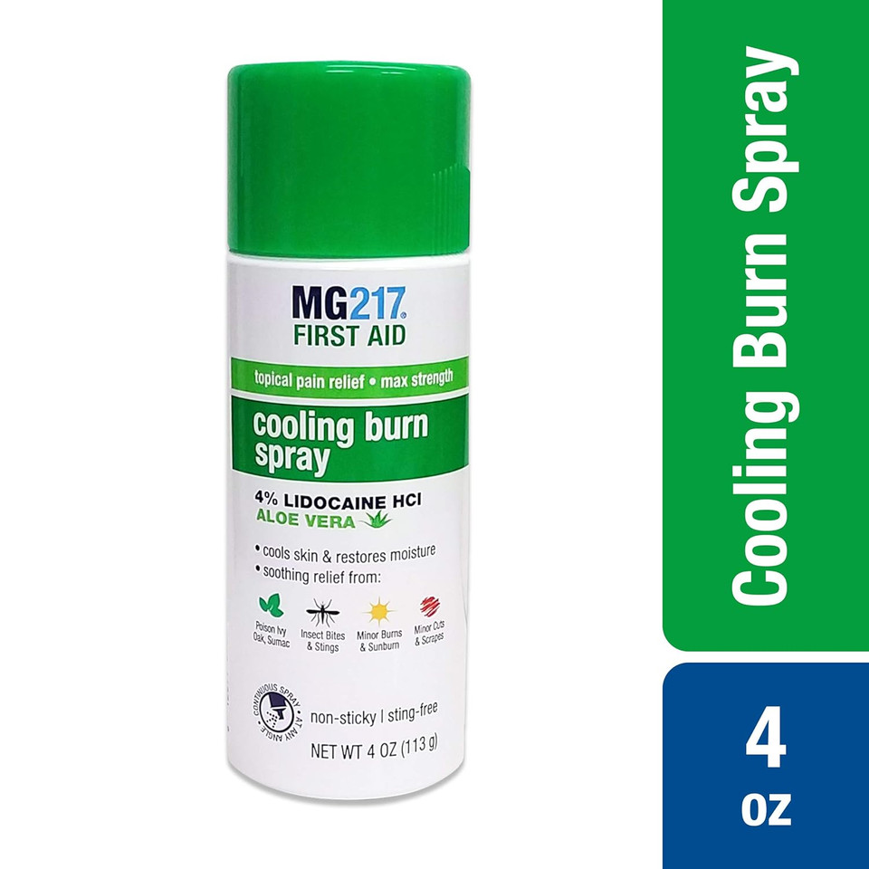 Mg217 Maximum Strength Pain Relief Cooling Burn Spray, With Lidocaine And Aloe Vera, 4 Oz