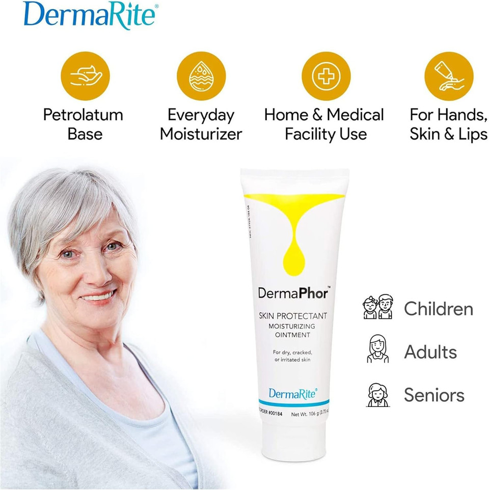 Dermarite'S Dermaphor Skin Protectant, Moisturizing Ointment - Soothes And Shields Dry, Cracked Or Irritated Skin, Unscented - 4 Oz. Tube, 2 Count
