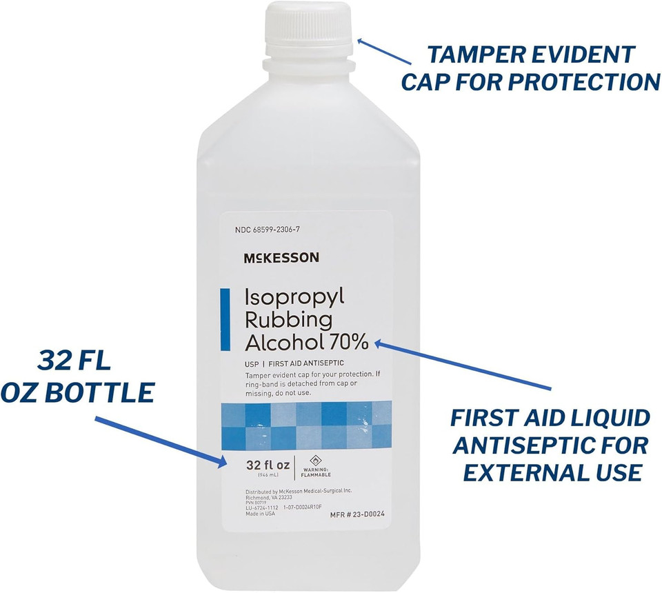 Mckesson Isopropyl Rubbing Alcohol 70% [1 Count] Usp First Aid Antiseptic, 32 Oz