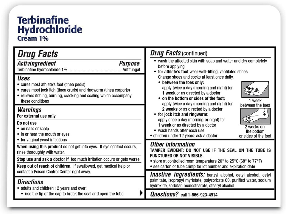 Taro Terbinafine Hydrochloride 1% Athletes Foot Treatment, Antifungal Cream For Skin, Effective Anti Fungal Cream For Athlete'S Foot Relief And Skin Health, 1 Oz Tube