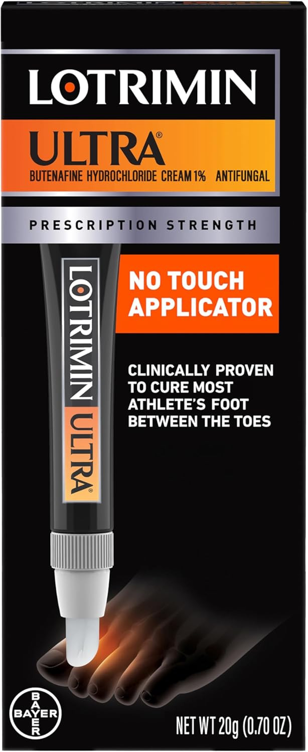 Lotrimin Ultra With No Touch Applicator,1 Week Athlete'S Foot Treatment Cream. Prescription Strength Butenafine Hydrochloride 1%,Cures Most AthleteS Foot Between Toes,Antifungal,0.7 Oz (20 Grams)