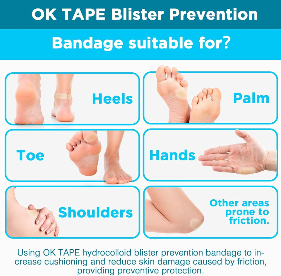 Ok Tape Blister Bandage,Waterproof Blister Prevention For Heel,20 Count(1.46In X 2.16In-5Pcs,1.1In X 2.72In-5Pcs,0.79In X 2.36In -10Pcs)