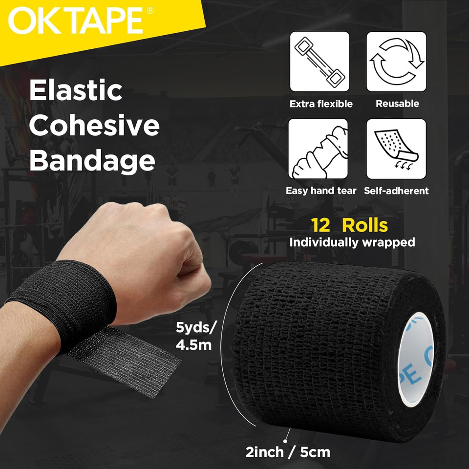 Ok Tape 12 Rolls Self Adhesive Bandage Wrap, Elastic Athletic Tape, Self Stick Bandage Tape, Vet Wrap, Medical Wrap For Wrist, Feet, 2" X 5 Yards - Pink
