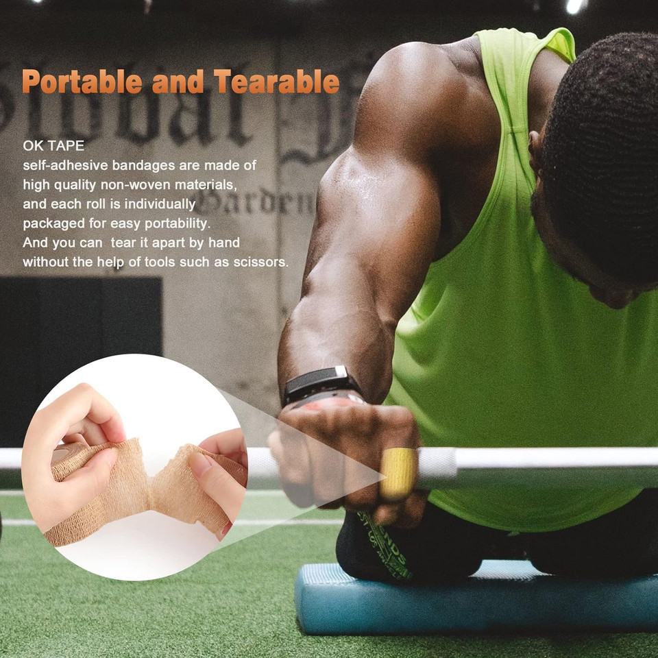 Ok Tape Self Adherent Cohesive Bandages Wrap - 12Packs, 2" X 5 Yards, Non-Woven Self Adhesive Bandage Wrap For Thumb, Finger, Wrist, Ankle, Vet Wrap Bandages Tape (Light Purple)