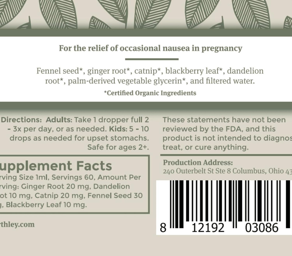 Earthley MamaS Tummy Relief, Natural Morning Sickness & Nausea Support, Gentle Herbal Digestive Aid For Pregnancy & Upset Stomachs, Organic & Alcohol-Free (2Oz)
