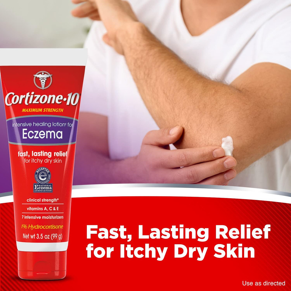 Cortizone-10 Maximum Strength Intensive Healing Itch Relief Lotion For Eczema, 1% Hydrocortisone, Fast-Acting, Anti-Itch Cream For Minor Skin Irritations, Rashes And Inflammation Due To Eczema, 3.5 Oz