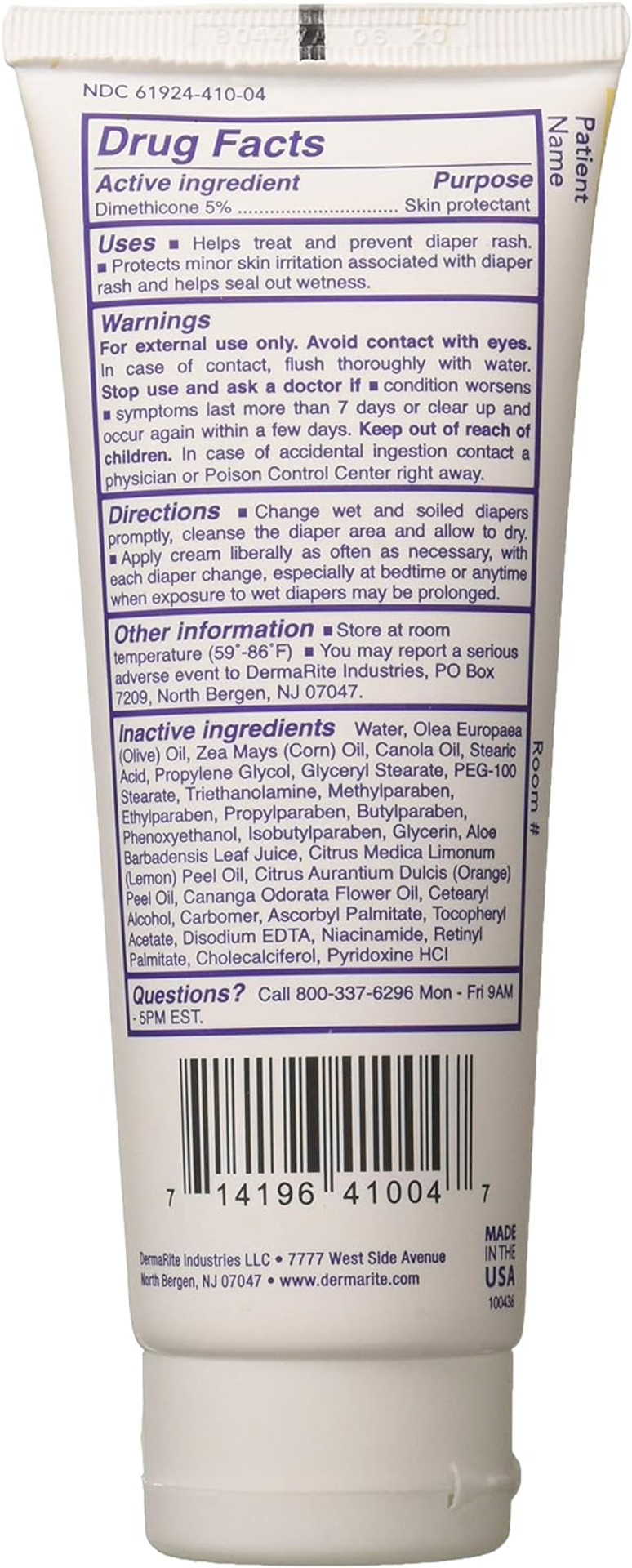 Dermarite'S Renew Dimethicone Skin Protectant - Hydrating Skin Cream With Essential Oils And Vitamin A, D & E - 4 Oz. Tube, 1 Count