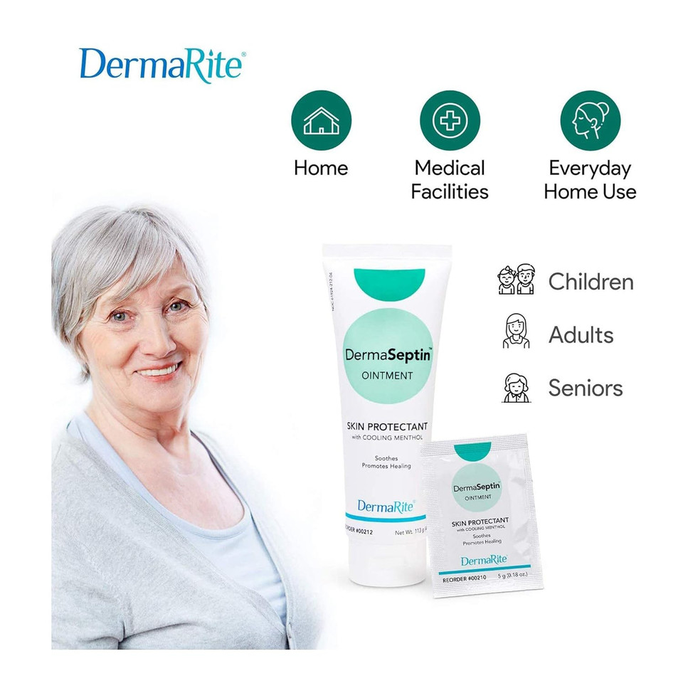Dermarite'S Dermaseptin Ointment, Skin Protectant - With Cooling Menthol, Soothes And Promotes Healing, Fragrance-Free - 4 Oz. Tube, 24 Count